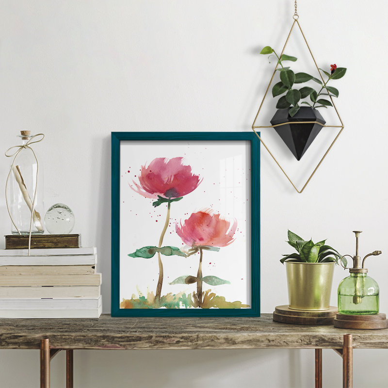 «Pink Fleurs I», impression sur papier, H 15 po x l 12 po x P 1 po, Bleu