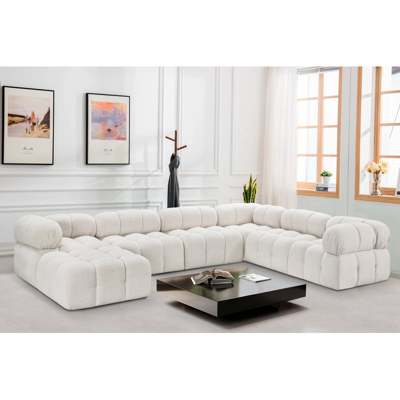 Canapé modulaire Ames 136 po Ames, Tissu crème bouclé
