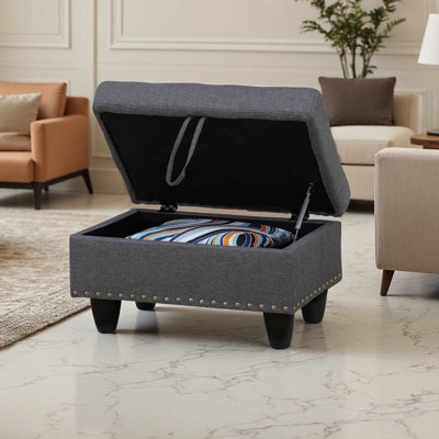 Grey Linen Storage Ottoman With Nailhead Trim – Multi-functional Storage Bench For Living Room/bedroom