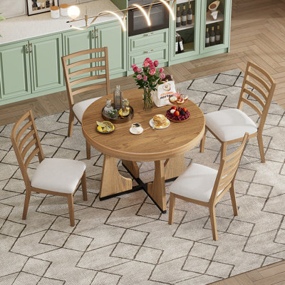 Table de salle à manger ronde pour 4 avec chaises, ensemble de table de salle à manger extensible avec rallonge centrale amovible de 16 po, ensemble de table de salle à manger rétro 5 pièces à motif géométrique unique pour la cuisine et la salle à manger