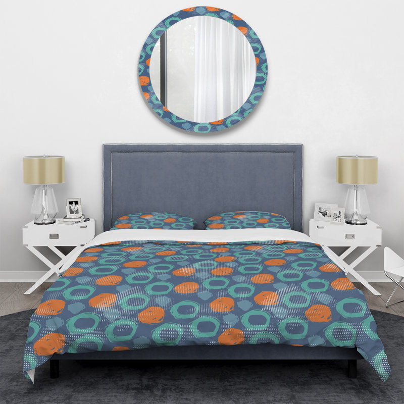 Ensemble de housse de couette en microfibre bleu / orange 3 pièces, Housse de couette pour grand lit et 2 taies décor