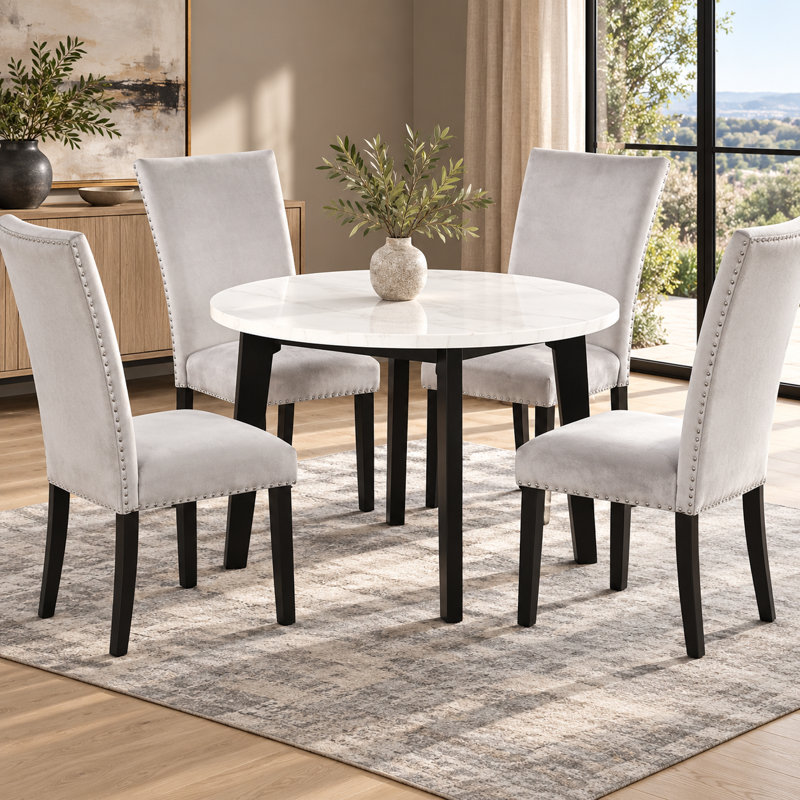 Table de salle à manger ronde Sabro, fini noir, pour salles à manger modernes