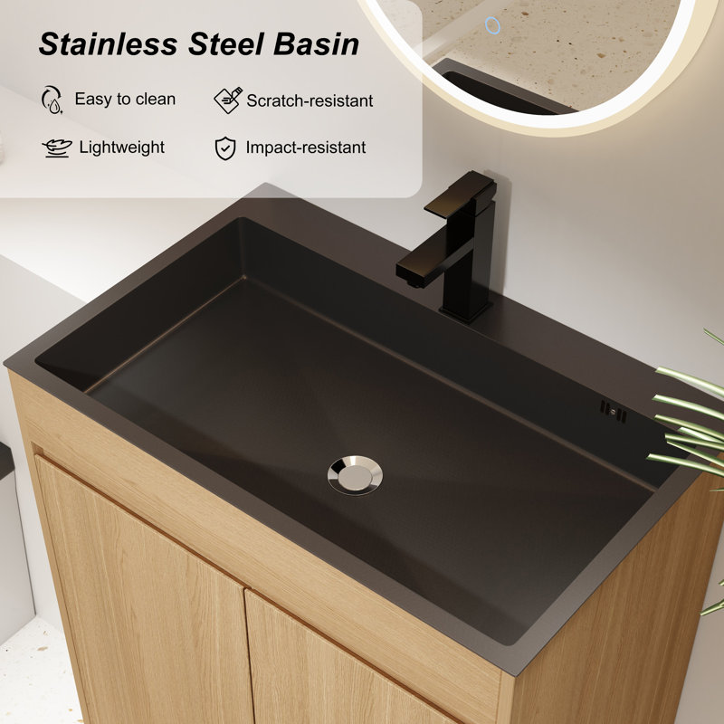 28" Oak Laundry Utility Cabinet with Stainless Steel Sink