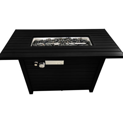 Modern Black Steel Outdoor Fire Pit Table, 25" X 42", Adjustable Flame, Propane & Natural Gas, 50000 , Stainless Burner Area H 42" W For Use, Burner, With Cover