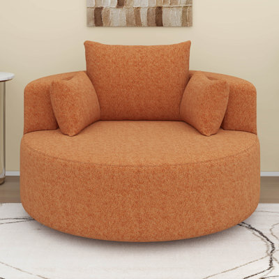 360° Swivel Barrel Chair, Modern Comfy Round Boucle Reading Accent Chair With Extra Wide & Deep Seat