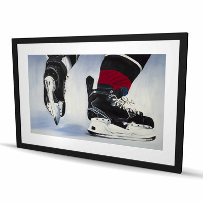 Hockey Player Blue Art Print - Framed Matted Decor for Kids