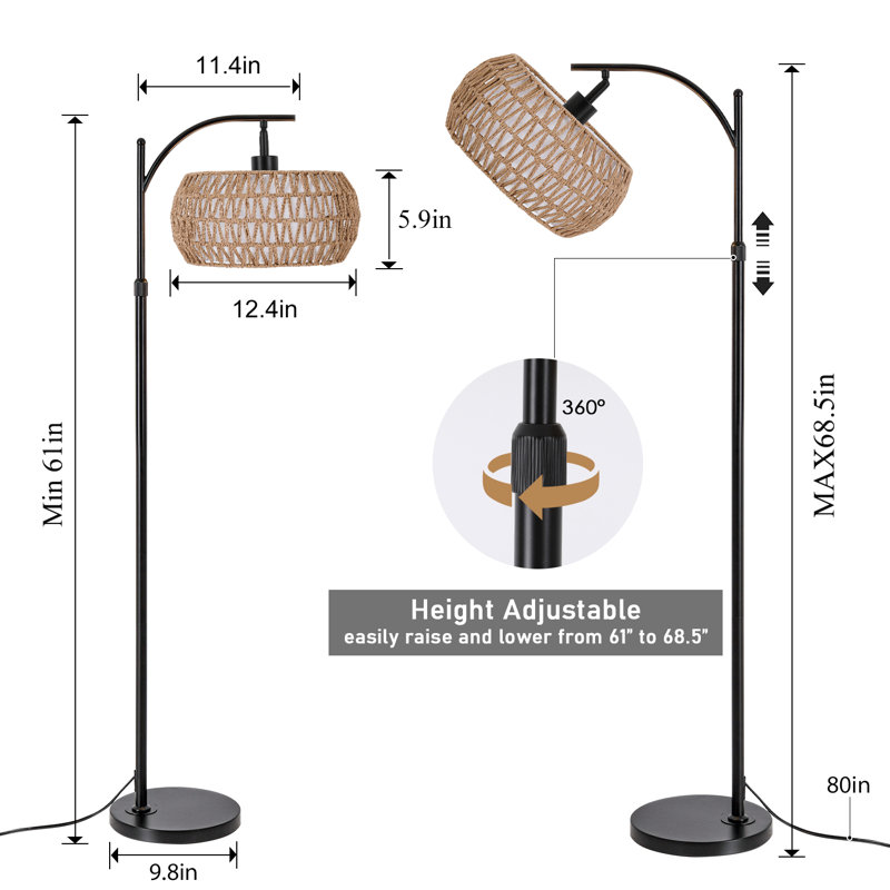 Abdool 68.5'' Arched/Arc Remote Control Rattan Floor Lamp