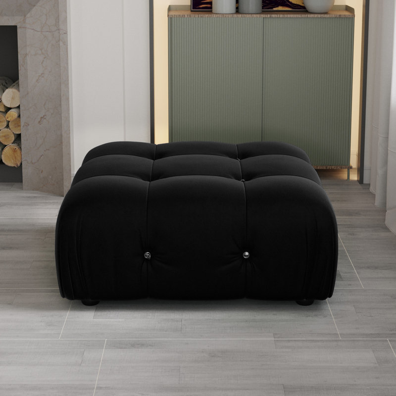 Repose-pieds carré standard en velours Jesse, Noir