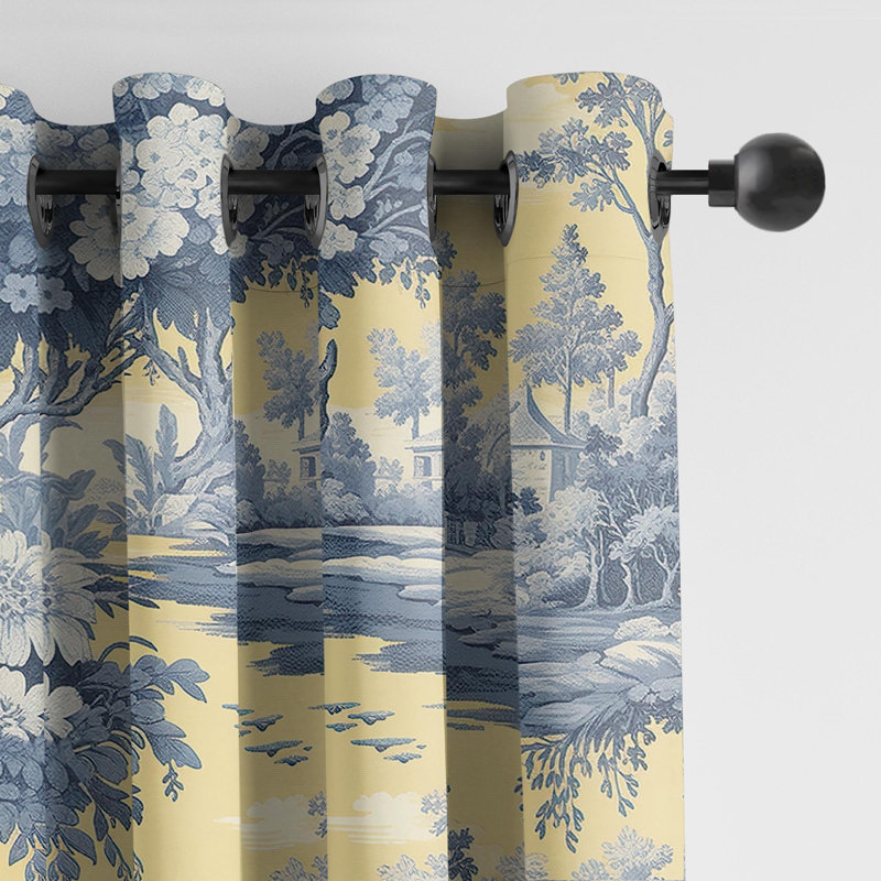 Giverny Toile Cotton Grommet Drapery Panel Pair, 50" W x 84" L