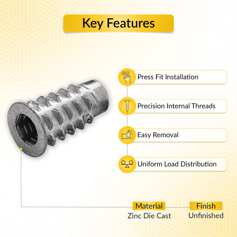 Brixwell QJH7-001 Type D Insert, M6 Internal Thread, with SW6 Hexagon Socket Head, for diameter 7.5 mm Hole 6 mm Hexagonal Socket galvanized/chromatized Unfinished