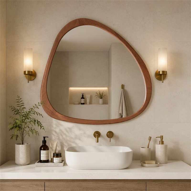 Miroir en bois massif 45 po Miroir mural asymétrique