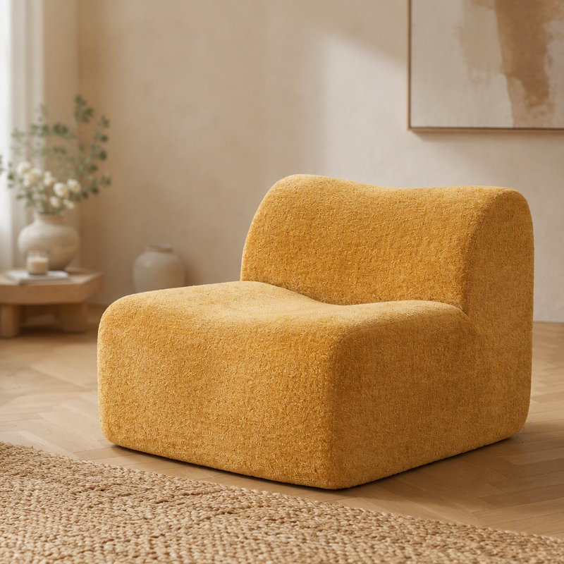Chaise d'appoint rembourrée avec repose-pieds pour le salon, la chambre à coucher, Velours jaune