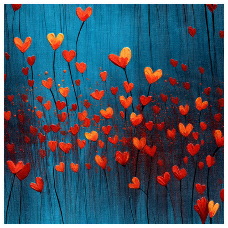 «Heart Flowers» sur toile tendue avec châssis - Décoration murale florale en plusieurs tailles, 16 x 16 inches