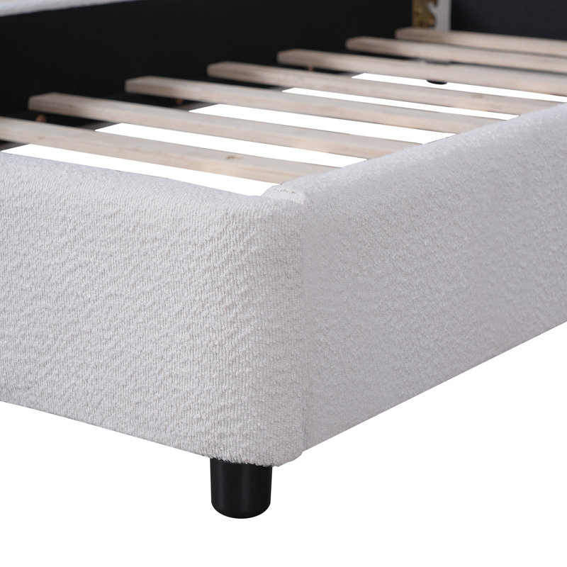 Très grande base de lit avec tête de lit arrondie, blanc, Lit simple