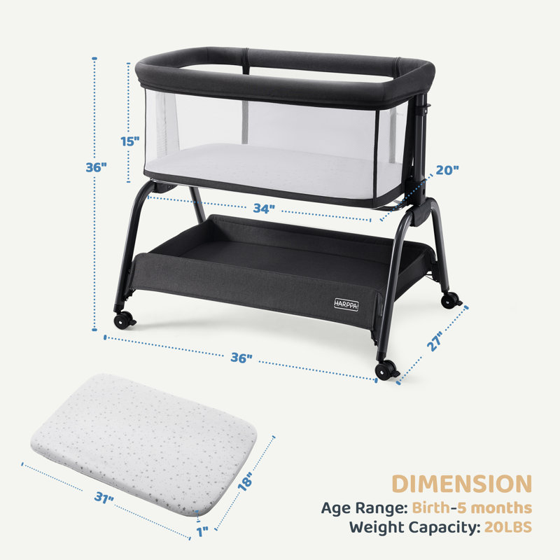 Bedside Cot with Mattress, Black