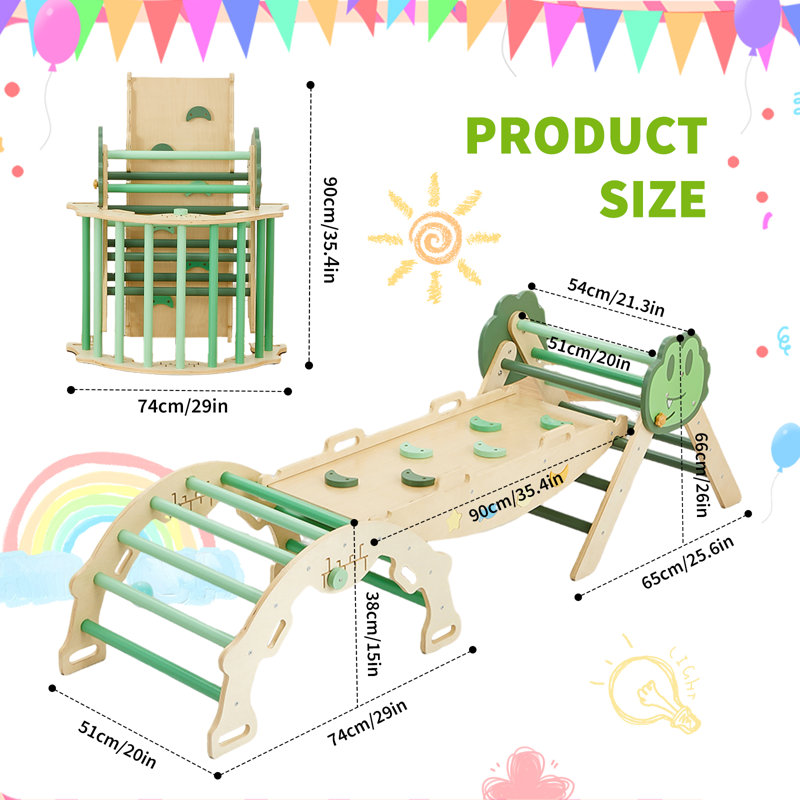 7-in-1 Foldable Wooden Climbing Frame for Children – Climbing Ladder with Slide, Rocker & Arch, Indoor Montessori Gym for Toddlers
