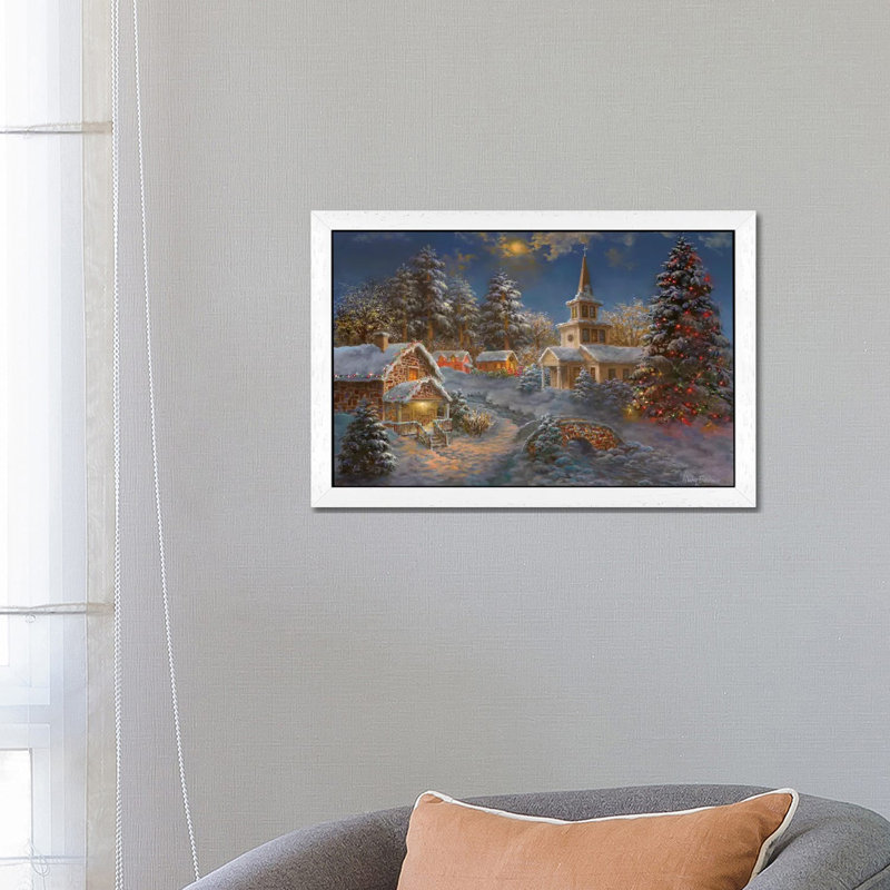 Happy Spirits Await Christmas by Nicky Boehme - Painting on Canvas, 66.04 cm H x 45.72 cm W, White Floater Framed