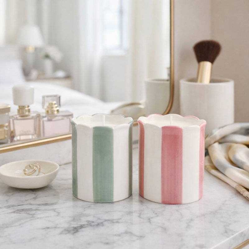 Bougies parfumées à la noix de coco, au goji et à l'orange pour la décoration du salon - Bougies modernes en céramique pour table basse, étagère, chambre - Lot de 2, 10 cm