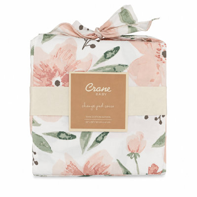 Pink Floral Nursery Change Pad Cover, Soft and Durable, Fits Standard Size, 32" L, Crane Baby