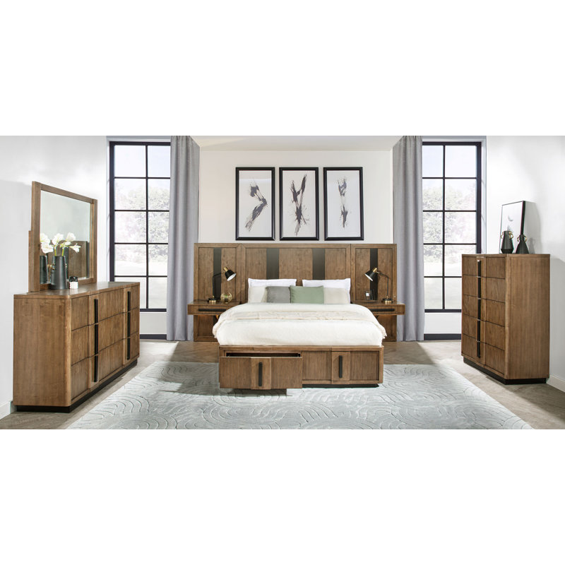 Ensemble de chambre avec lit à panneaux 6 pièces Guyden, 6 Pcs: Bed, 2 Nightstands, 2 Dressers, Mirror, Très grand lit