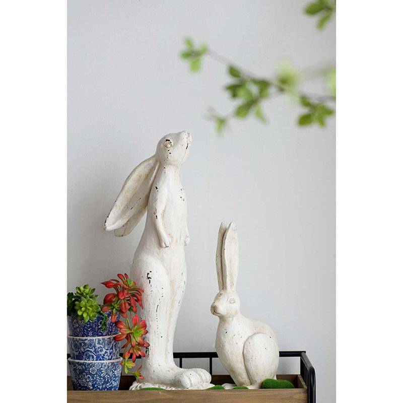 Figurine de lapin blanc rustique 18 po, statue de magnésie campagnarde pour manteau de cheminée, tablette, dessus de table ou centre de table saisonnier 