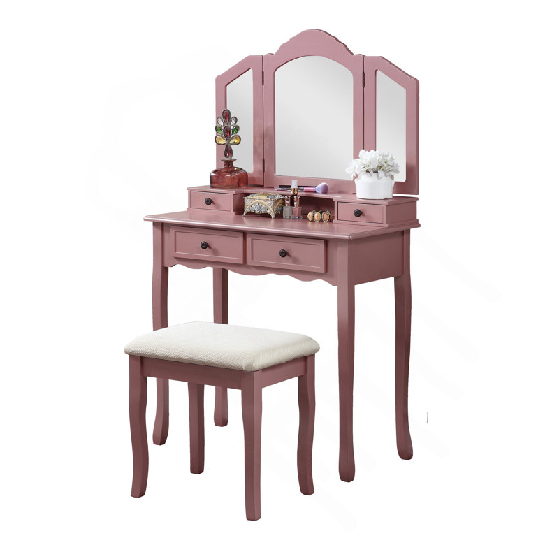 Ensemble coiffeuse et tabouret en bois Sanlo, Or rose
