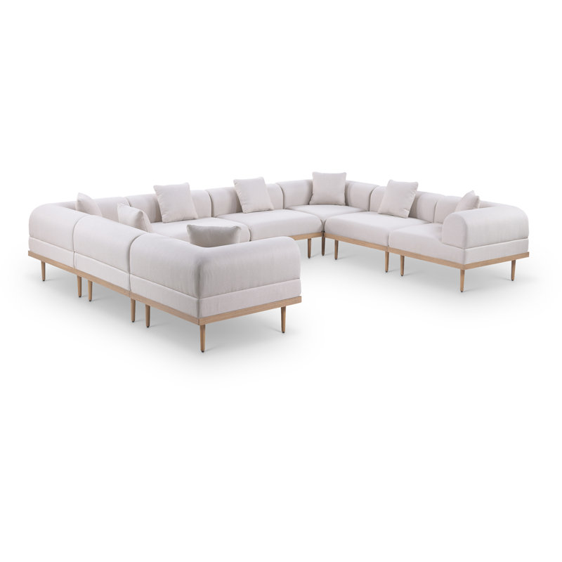 Madeleine 142" Resilient Water Resistant Olefin Fabric Upholstered 8Pc. Outdoor Patio Modular Sectional, Beige