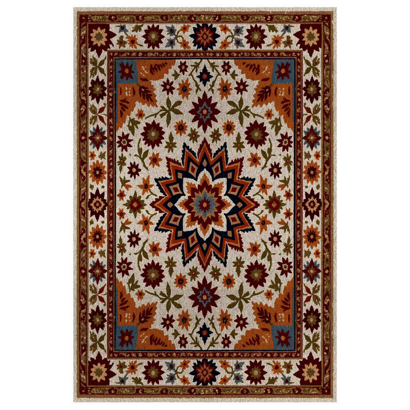 Jazeera Collection Digital Print Cotton-Polyester Brown Floral Rug, Rectangle 6'7" x 8'3"