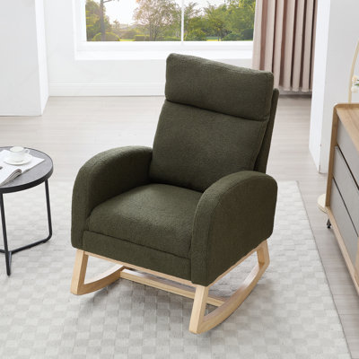 Teddy Fabric Leisure Rocking Chair,Nursery Rocking Chair With Adjustable Footstool,Thickened Headrest And High Backrest, Storage Pocket On The Right S