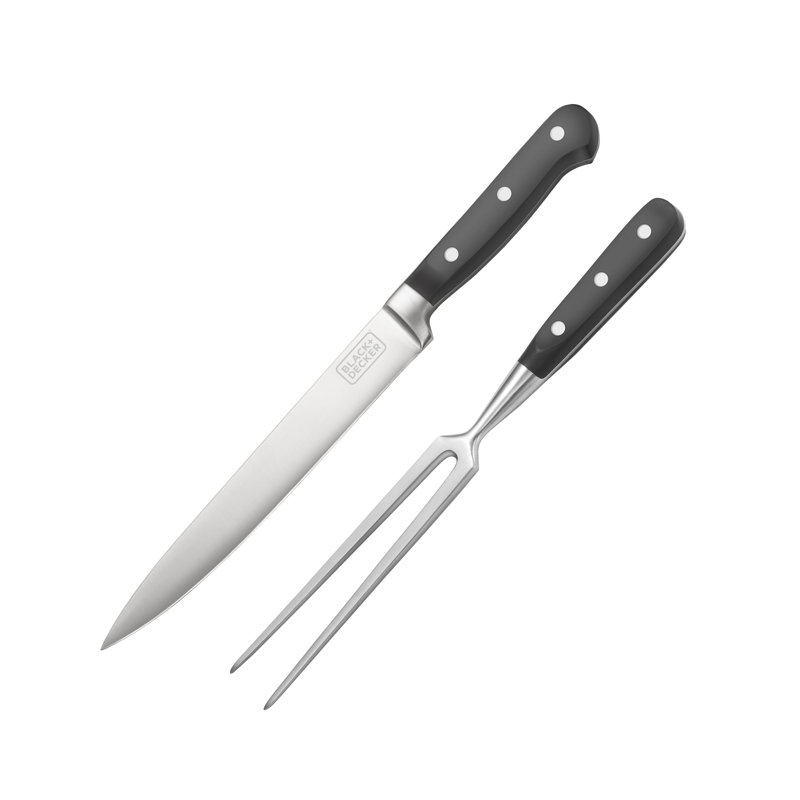 BLACK+DECKER BLACK+DECKER 2-Piece Stainless Steel Carving Knife Set, 8” Carving Knife & 7” Fork, Kitchen Knife