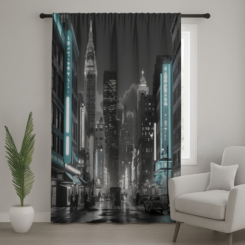 Rideaux de fenêtre Cityscape Neon Lights, 50 po x 92 po - 1 panneau, Blockout