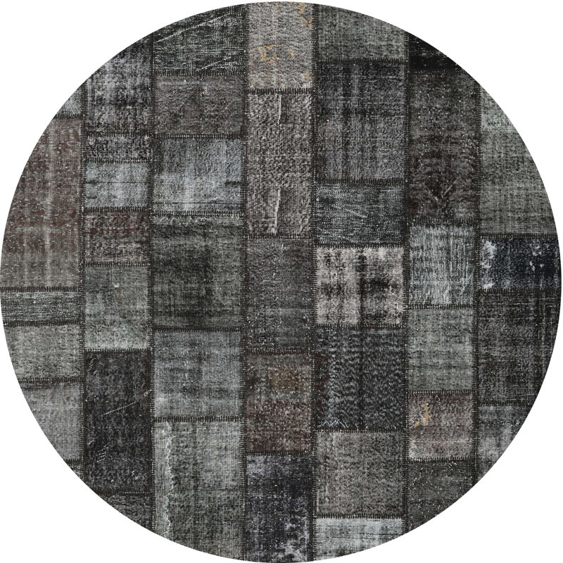 Tapis de zone noire contemporaine, Rond 6 pi