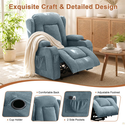 Power Lift Recliner Chair for Elderly with Massage and Heat 8-Point Massage, Lumbar Heat, Electric Lift Assistance, USB Charging Port, Dual Cup Holders, Side Pockets
