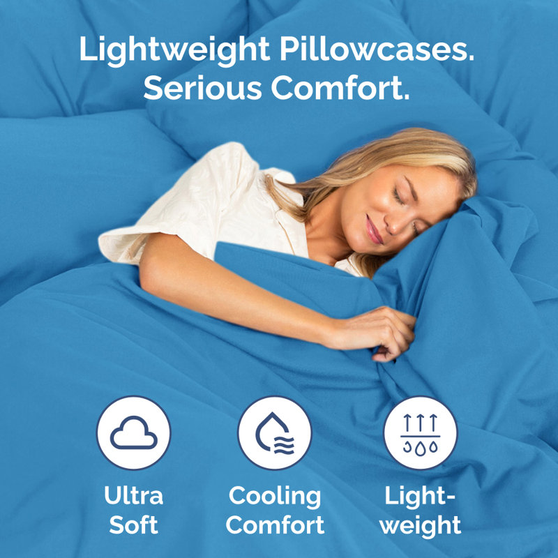 Microfiber Pillowcase Set of 2, Soft Double Brushed Pillow Covers, Breathable & Easy Care, Denim Blue, King