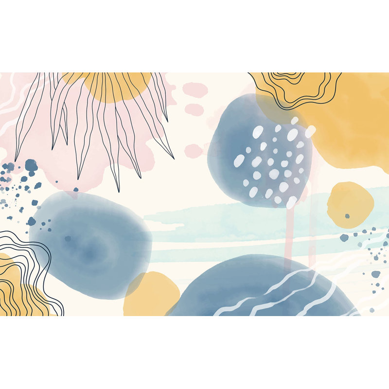 Murale pelez et collez de qualité supérieure - motif floral abstrait, L 96 po x l 120 po