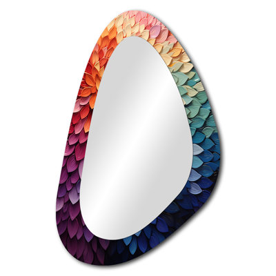 Colorful Forest Harmony Forest II - Pointillism Irregular Shape Large Mirror, Modern Asymmetrical Unique Wall Mirror Decor, Printed Metal Art