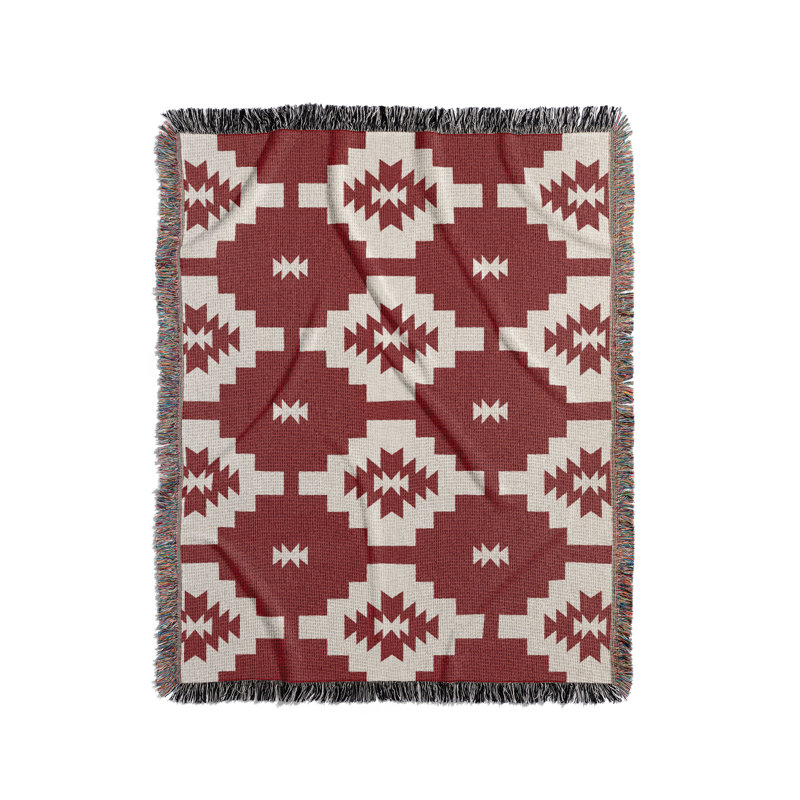 Jeté en mélange de coton Hinto South Western, Rouge/blanc cassé, L 70 po x l 50 po