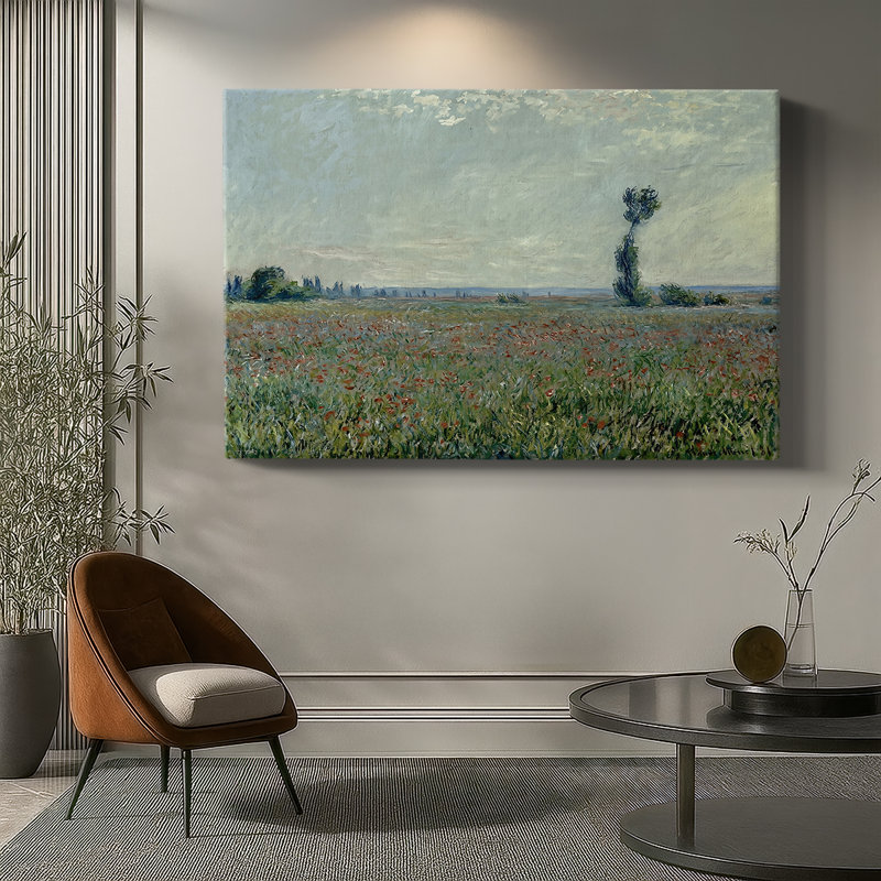 Claude Monet "Champ de coquelicots dans un creux près de Giverny" - Art mural sur toile de qualité musée, 40 x 60