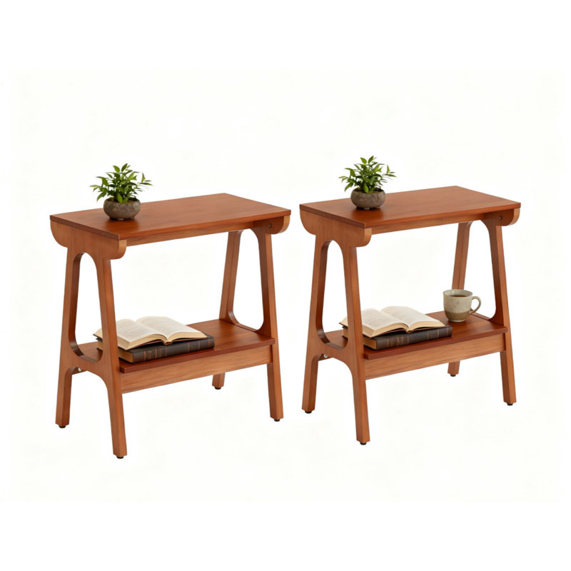 Table de bout étroite en bois massif avec rangement à 2 niveaux