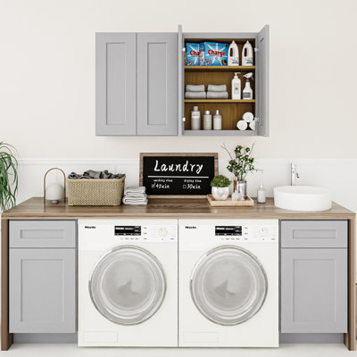 Armoires de cuisine en bois massif avec tiroirs, armoire de rangement RTA de 24 po de profondeur avec portes Shaker, armoire de plancher sans comptoir, assemblage facile pour la salle de lavage, café - gris clair