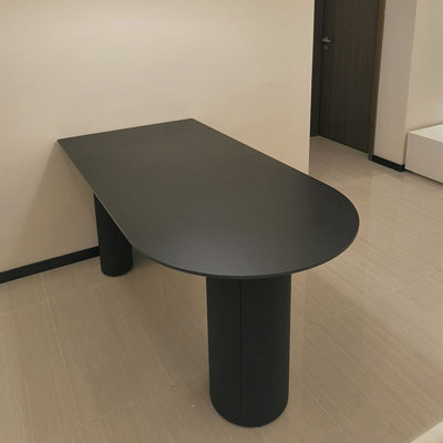 Black Half-Around Sintered Stone Tabletop Dining Table