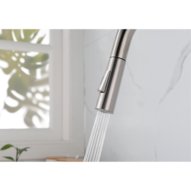 Brushed Nickel Kitchen Faucet With Pull-Down , Stainless Steel Material, 360 Rotatable High Nozzle, Dual Water Output Modes, Simple Temperature & Flow Adjustment Pull Down In Steel, Graced, Two Easy