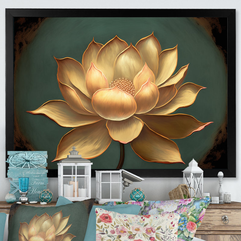 «Blossoming White Vintage Lotus», art mural Lotus, Cadre simple noir, H 12 po x l 20 po x P 1 po