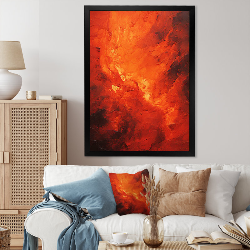 Volcanic Tachisme Fusion 3 - Tachisme, art mural, H 32 po x l 24 po x P 1 po, Cadre simple noir