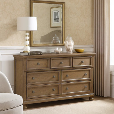 Bely Dresser, 65 Inch, 7 Drawers W 1 Hidden Drawer, Antique Brown Wood