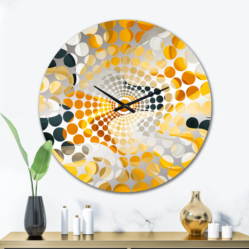 Horloge murale abstraite jaune et blanc Mid-Century Waves Fusion, Très grand