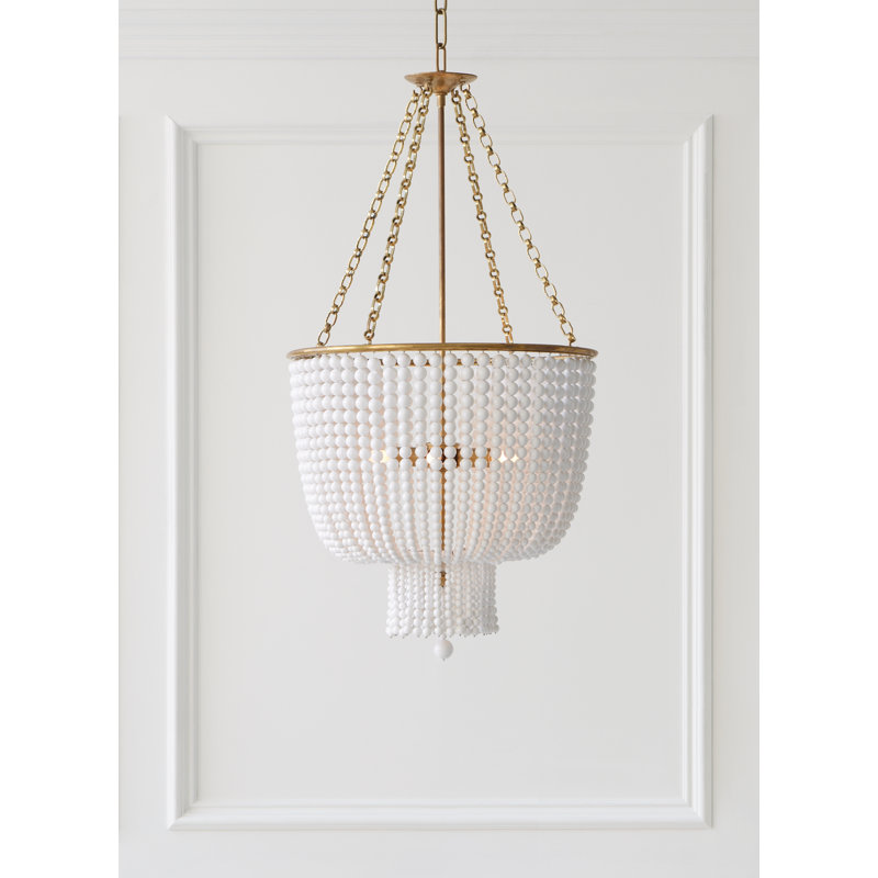 AERIN Jacqueline Chandelier, White, Hand-Rubbed Antique Brass