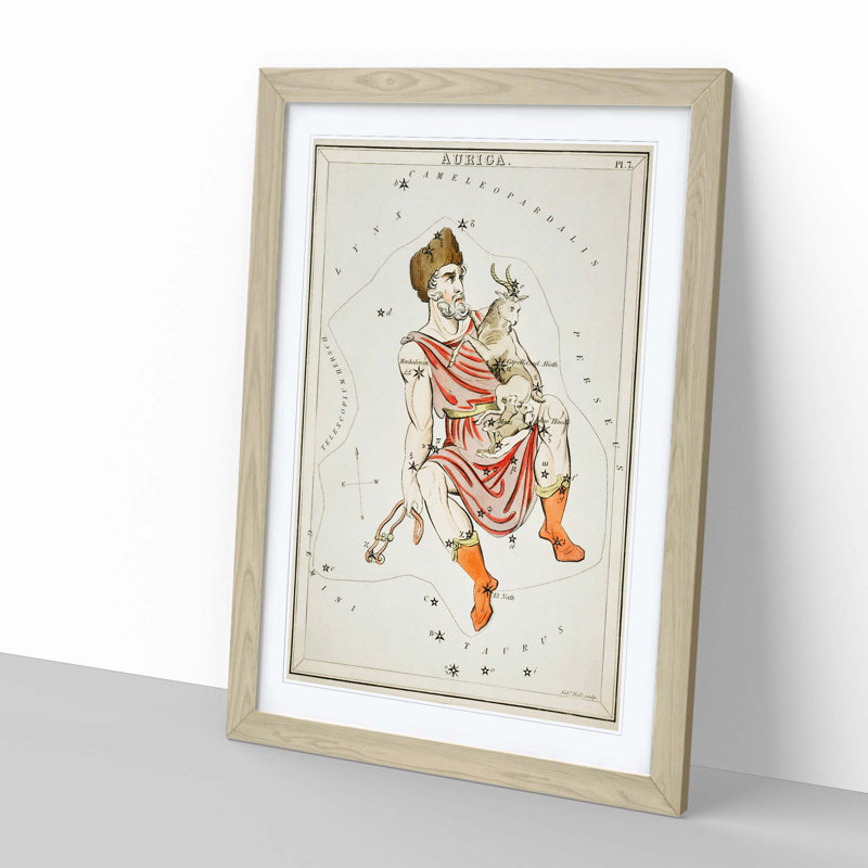 Astronomical Chart Of The Auriga Constellation - Single Picture Frame Painting, Oak, 63cm H x 45cm W x 2cm D