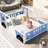 Blue Full Size Car Bed With Wheels - Pine And Structure Fun Theme Doors Windows Mattress Supported By Slatted Rails Effortless Assembly Steps Classic Car-Shaped Platform In Built For A Charming-258398256-258398259
