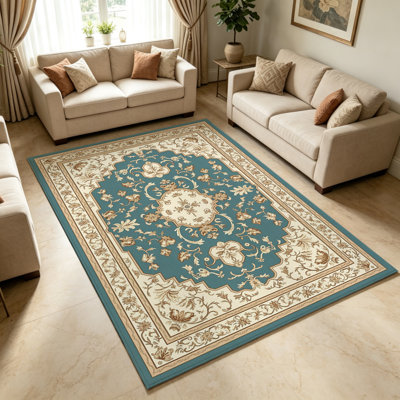 Tapis floral beige sarcelle de 1 pièce, élégant tapis décoratif polyvalent, facile à nettoyer et à entretenir, meuble idéal pour la chambre à coucher, le salon, le couloir, le vestibule, le dortoir et le bureau afin de rafraîchir l'ambiance intérieure de votre maison
